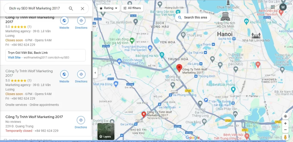Dịch vụ SEO Google Map 2 Map hiển thị trên công cụ tìm kiếm Google Map