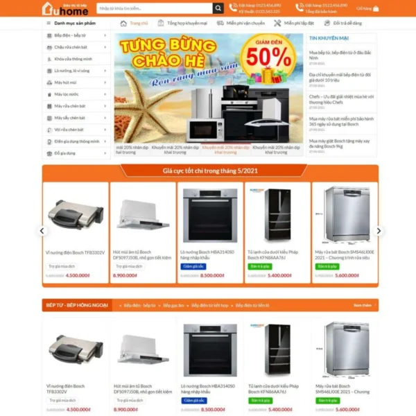 Website bán bếp từ, bếp hồng ngoại