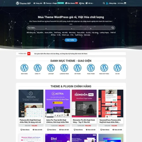 Website web mua bán theme, plugin 02