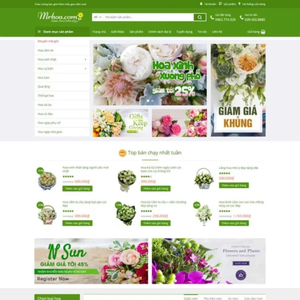 Website cửa hàng bán hoa 01