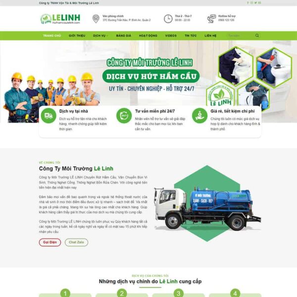 Website dịch vụ hút bể phốt, vệ sinh