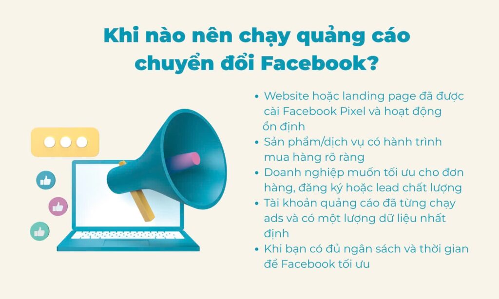 Cách chạy chuyển đổi Facebook hiệu quả 2 Thời điểm nên chạy chuyển đổi Facebook